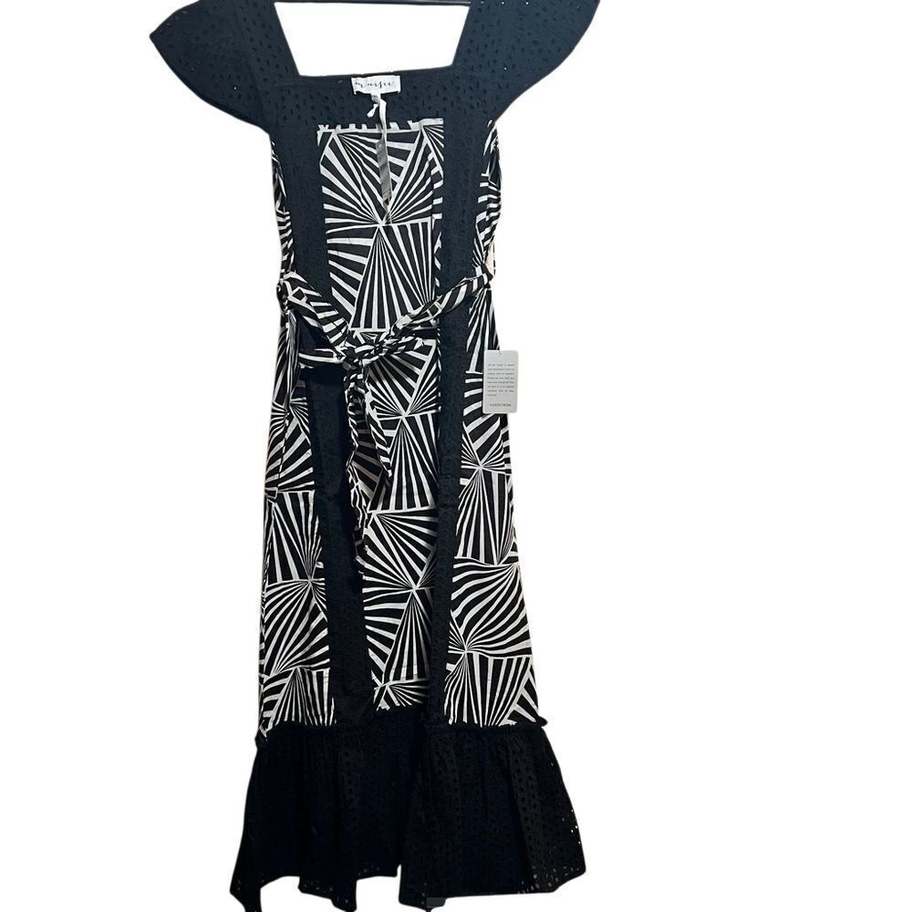 Nordstrom Maisie Geometric Animal Print Black and White Patterned Midi Dress XS